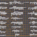 Various Military Weapon Designs Including Firearms Blades And Concept Models On Grid Layout