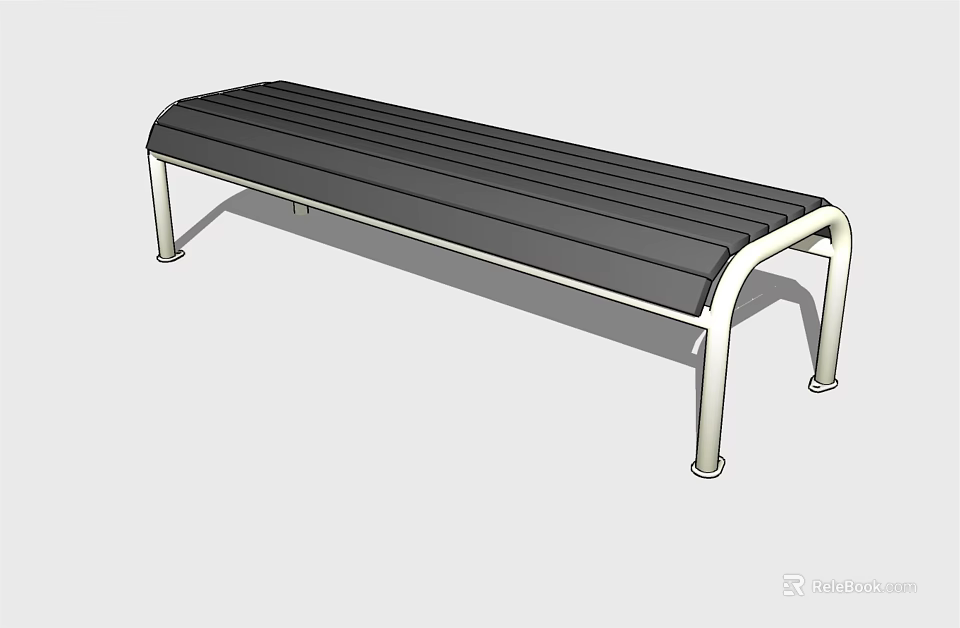 Modern Landscape Bench With Metal Frame And Black Slatted Seat 3d model 