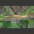3D Terrain Model With Stone Arch Bridge And Lush Green Vegetation