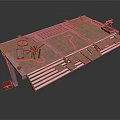 Scene Construction Component With Sloped Tracks Metal Grid Panels Wooden Planks And Mechanical Parts