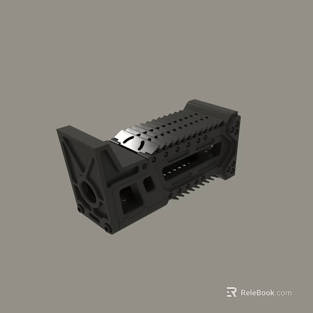 Black Industrial Mechanical Part With Multiple Holes And Heat Sink Structure 3d model 