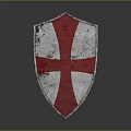 Vintage Shield Design Featuring Red White Cross And Weathered Metallic Surface