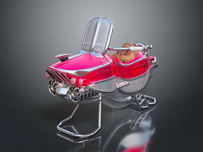 Red Vintage Water Vehicle With Transparent Windshield Brown Cushioned Seat And Chromed Metal Frame 3d model