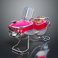 Red Vintage Water Vehicle With Transparent Windshield Brown Cushioned Seat And Chromed Metal Frame