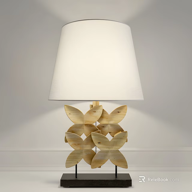 Modern Table Lamp With Wooden Butterfly Shaped Base And White Fabric Shade 3d model 