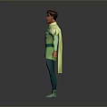 3D Animated Male Character In Green Outfit With Cape Standing Pose