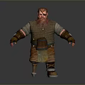 Man With Red Hair And Beard Wearing Gray Tunic Brown Pants And Wooden Barrel