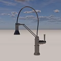 Modern Silver Bathroom Accessories Featuring Curved Gooseneck Faucet With Metal Base And Grey Countertop