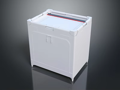 White Square Storage Box With Red Blue Trim Secure Lid and Mobile Wheels 3d model