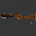 Fantasy Wooden Bow Weapon With Red String Green Leaves Blue Gems And Silver Arrow