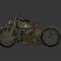 Classic Vintage Military Green Motorcycle With Red Seat And White Star