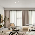 Modern Open Concept Dining Living Room Interior With Sofa Dining Table Fireplace And Pendant Lights