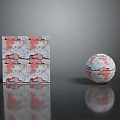 Abstract Landscape With Red White Textured Cracked Square Sphere Gray Background And Reflections 3d model