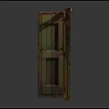 Weathered Old Wooden Doors With Wood Grain Metal Hinges Closed And Half Open