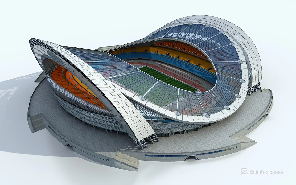 Modern Sports Stadium With Running Track Green Field And Architectural Design 3d model 