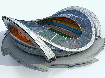 Modern Sports Stadium With Running Track Green Field And Architectural Design 3d model