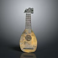 Vintage Wooden Home Decor Lute With Carved Patterns And String Details