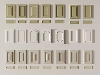 Various Styles of Cabinet Door Panels in Beige and White Arranged Neatly 3d model