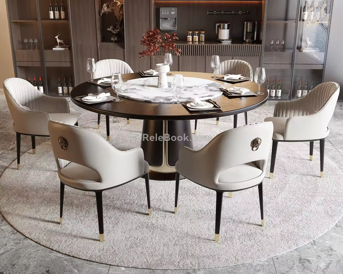 New Chinese Dining Table and Chair Rectangular Dining Table Dining Chair Single Chair Wine Cabinet 3d model