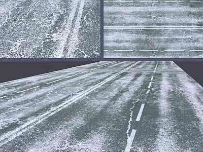 Cracked Road Surface With White Lane Stripes And Weathered Asphalt Texture 3d model