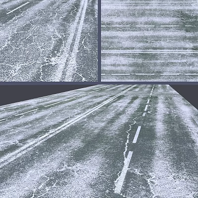 Cracked Road Surface With White Lane Stripes And Weathered Asphalt Texture 3d model