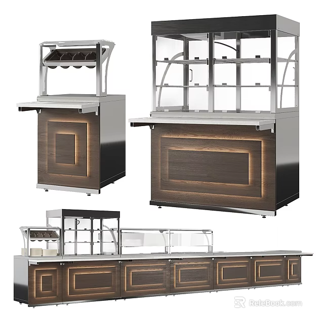 Modern Retail Display Shelves with Metal Frame Wood Panels Glass Display and Store Countertop Showcase 3d model 