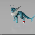 Blue Fantasy Creature With Fox Ears Fish Tail Standing By Red White Ball