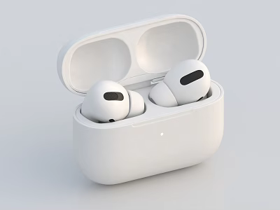 White Wireless Bluetooth Earbuds in Open Charging Case with Sleek Design 3d model