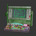 Vintage Retro Computer With Green Screen And Worn Keyboard Weathered Design