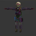 Police Officer in Blue POLICE Uniform with Tactical Vest Knee Pads Boots Arms Outstretched