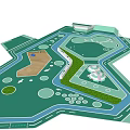 Park Landscape Layout With Green Spaces Water Features Pathways Circular Areas And Architectural Structure 3d model