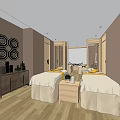 Luxurious SPA Room Interior With Massage Beds Wooden Floor And Wall Decor