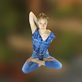 Game Movie Character In Blue Outfit Doing Cross Legged Floating Pose With Blurred Natural Background