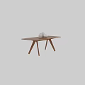 Modern Wooden Dining Table with Minimalist Design and White Ceramic Decorative Bowls