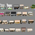 Various Mobile Food Truck Designs With Colorful Canopies And Vending Styles