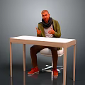 A Man Sitting At Wooden Table Gesturing In Green Jacket Black Scarf And Red Shoes
