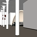 Minimalist Office Corridor Design With White Columns And Curved Ceiling Lights 3d model