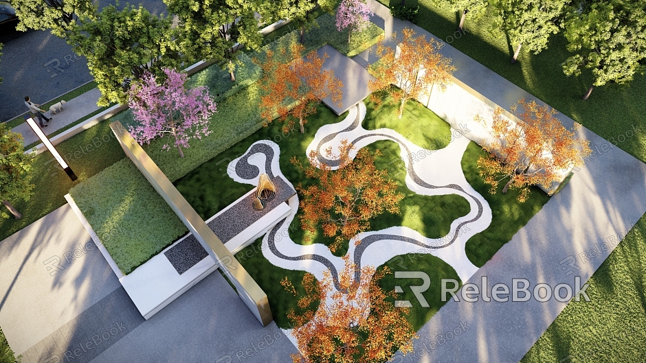 Modern Garden Landscape Community Waterscape Landscape House Under-forest Activity Area Under-forest Chess Space Axis Waterscape Wall model