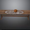 Rustic Long Wooden Table With White Lace Tablecloth And Orange Cup