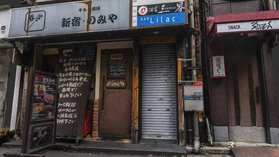Traditional Japanese Restaurant Facade With Authentic Signboards And Classic Street Decor 3d model 