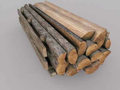Stacked Natural Wood Logs With Rustic Texture For Firewood Supply 3d model
