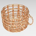 Golden Woven Metal Basket With Decorative Handle And Intricate Design