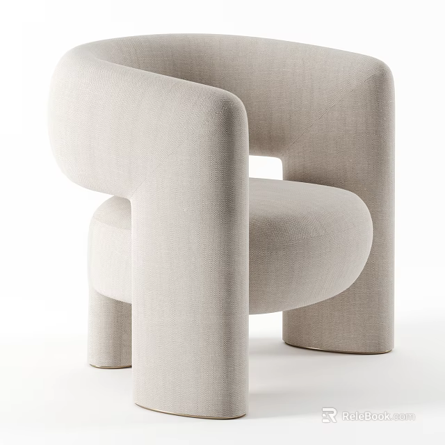 Beige Linen Single Sofa With Modern Curved Armrest And Thick Cushion Design 3d model 