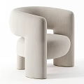 Beige Linen Single Sofa With Modern Curved Armrest And Thick Cushion Design