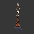 Vintage Outdoor Light Featuring Rope Wrapped Wooden Pole and Lantern Shade on Stone Base