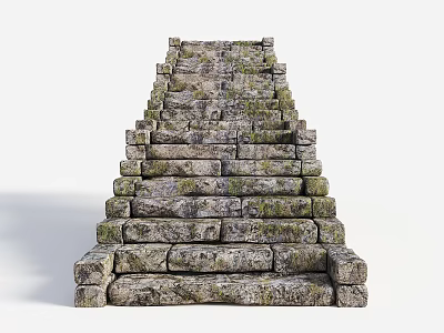 Garden Ornament with Stone Steps with Moss and Natural Rustic Style 3d model