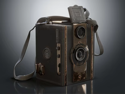 Vintage Digital Camera With Leather Strap Dual Lenses Classic Metal Body Retro Design 3d model