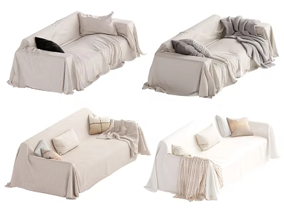 Cozy Light Colored Multi Seater Sofas With Pillows And Blankets In Modern Style 3d model