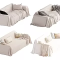 Cozy Light Colored Multi Seater Sofas With Pillows And Blankets In Modern Style 3d model