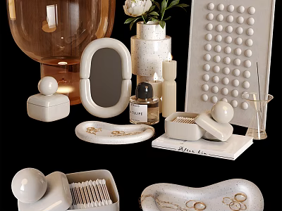 Decorative Ornament Set With Vase Mirror Tray Candle Holder Sphere Decor And Box 3d model